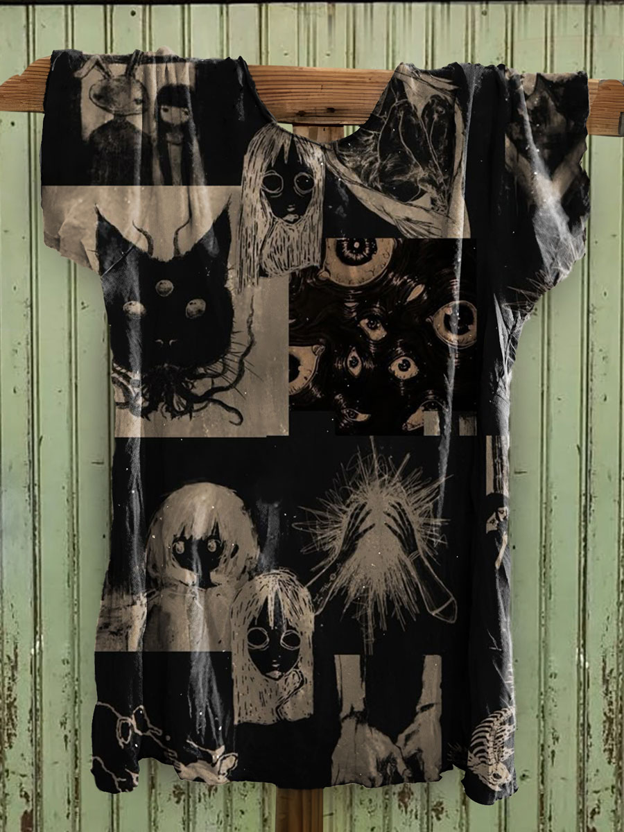 Cat Print Cotton Crew Tee