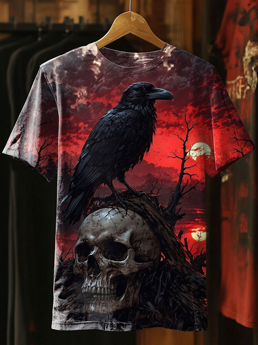 Skull Crow Printed Casual Top