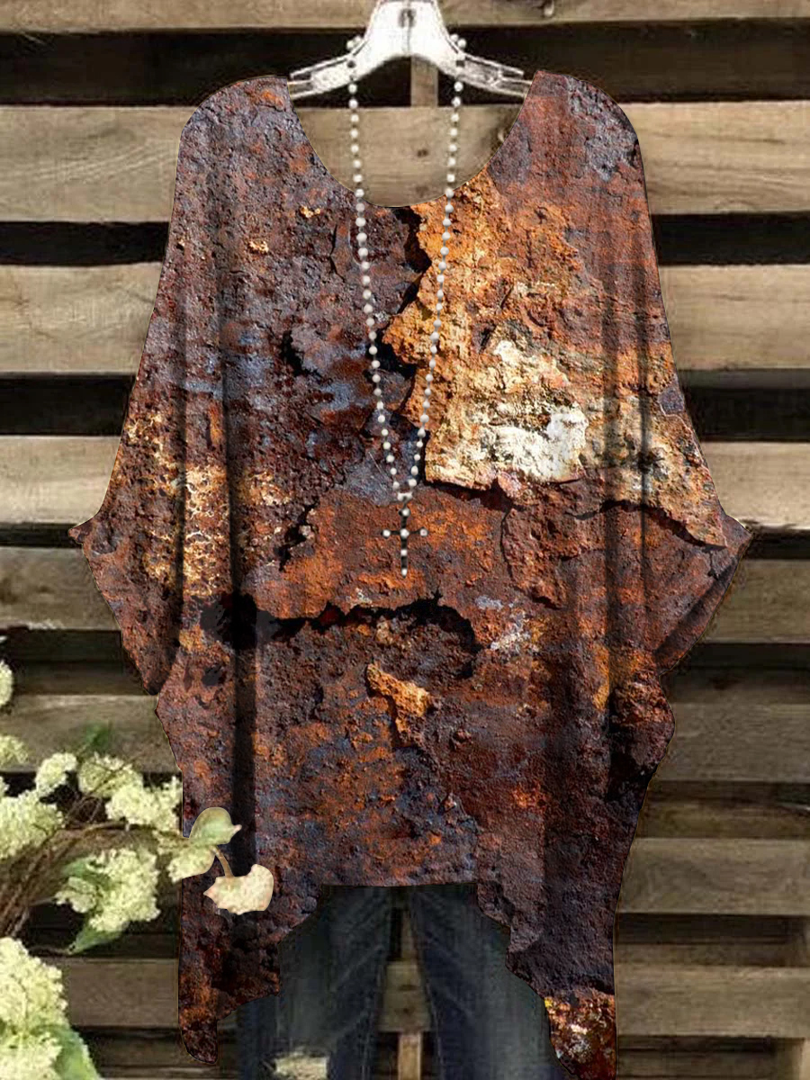 Women's Vintage Antique Rust Print Casual Top