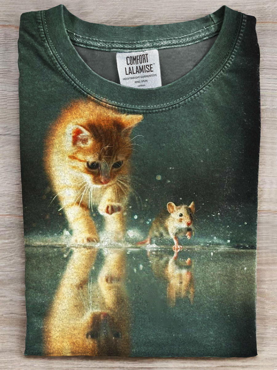 Cat Mouse Printed Casual T-shirt