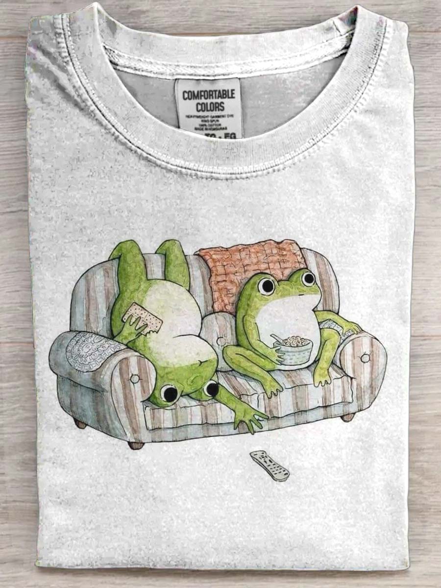 Fun Cute Frog Print Casual Short Sleeve T-Shirt