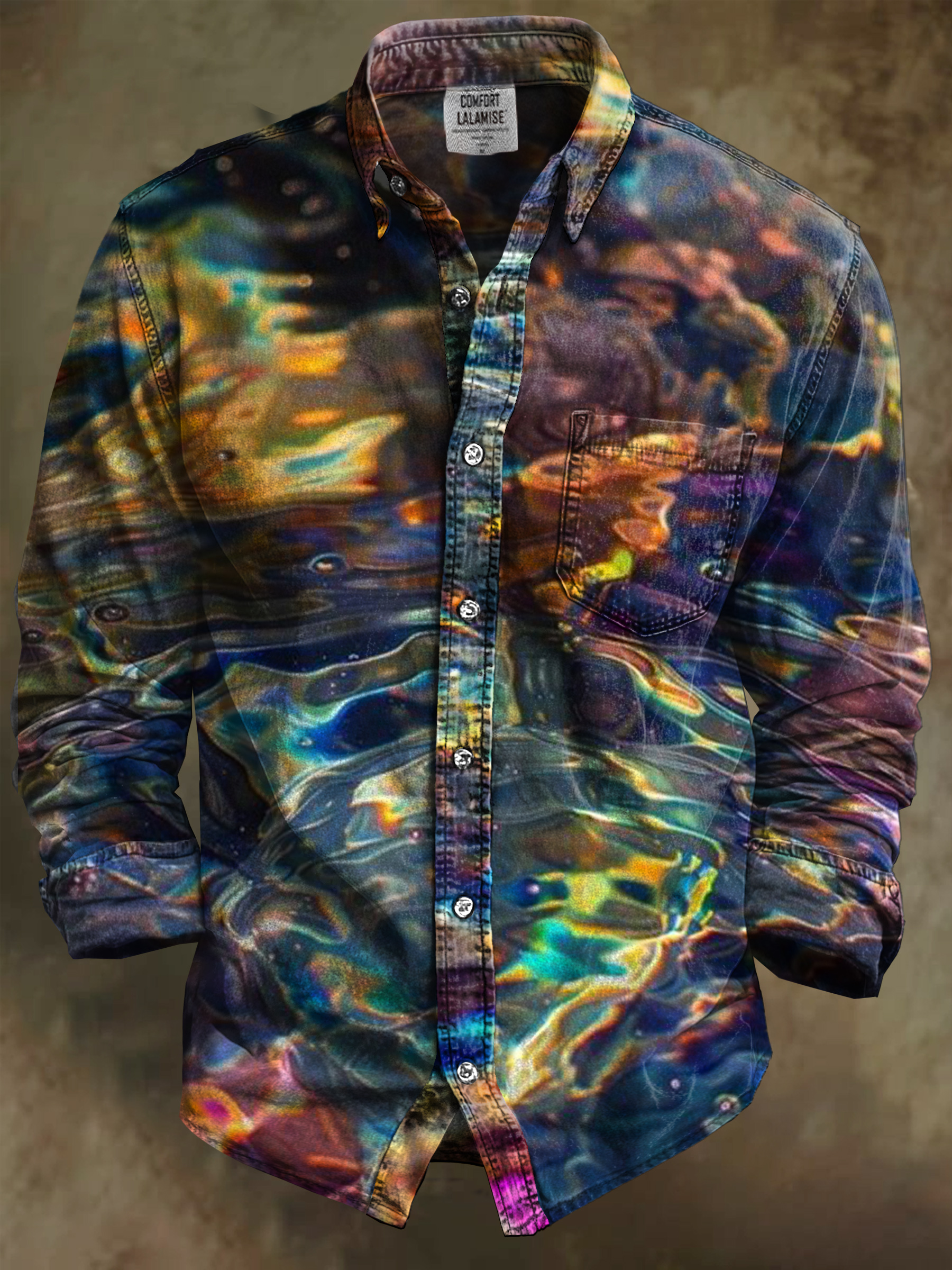 Multicolor Abstrct Art Print 100% Cotton Long Sleeve Shirt