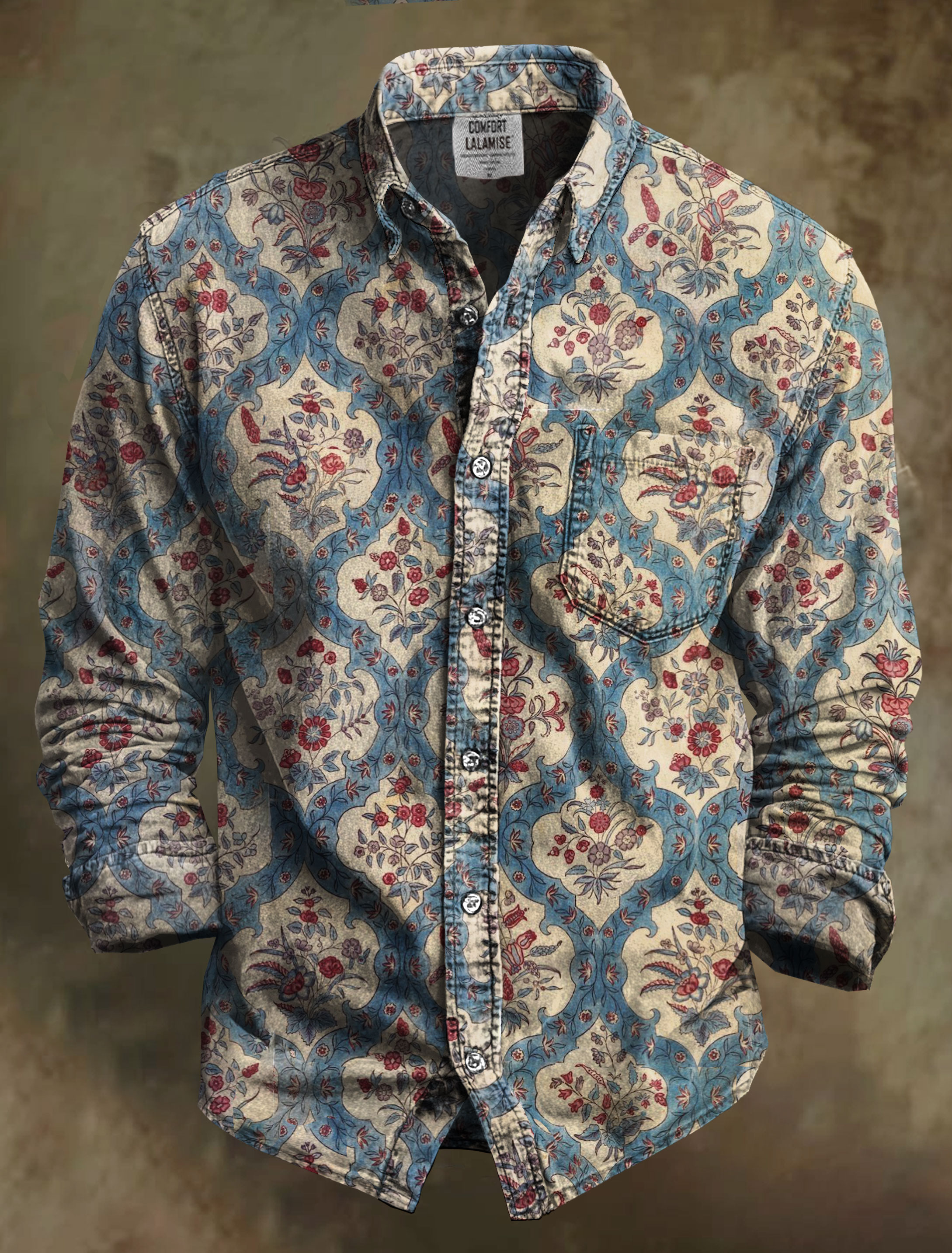 Vintage Floral Art Print 100% Cotton Long Sleeve Shirt