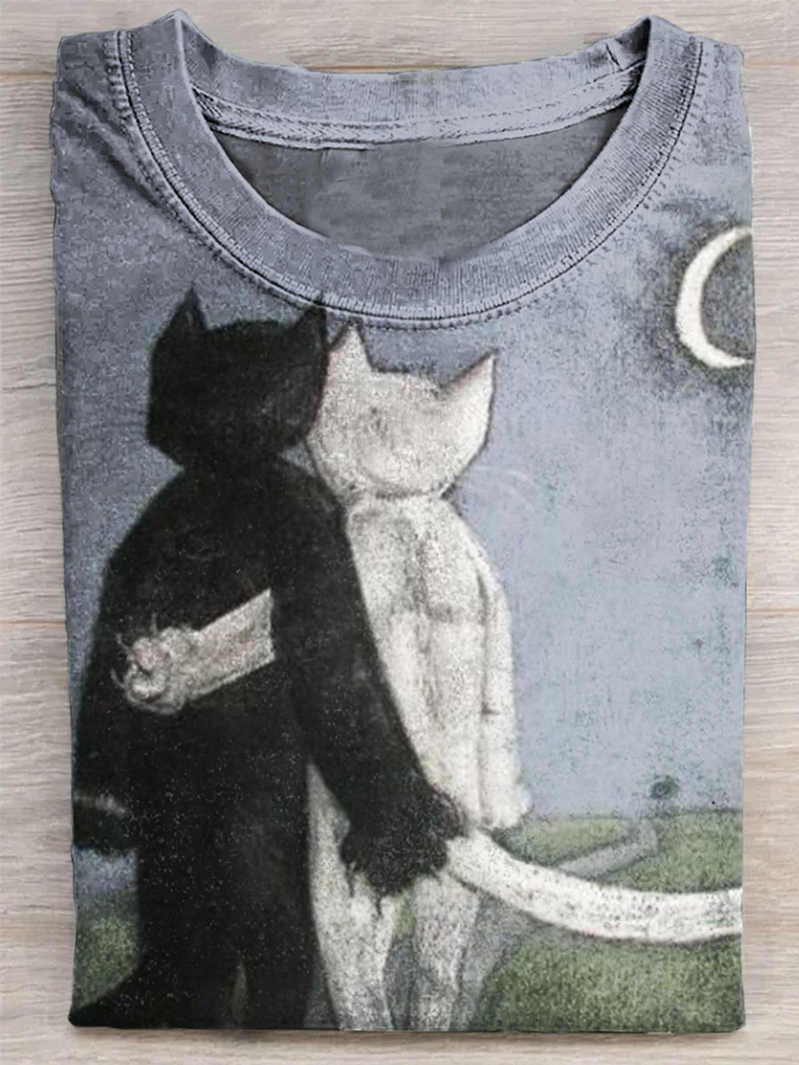 Funny Cat Print Casual T-shirt