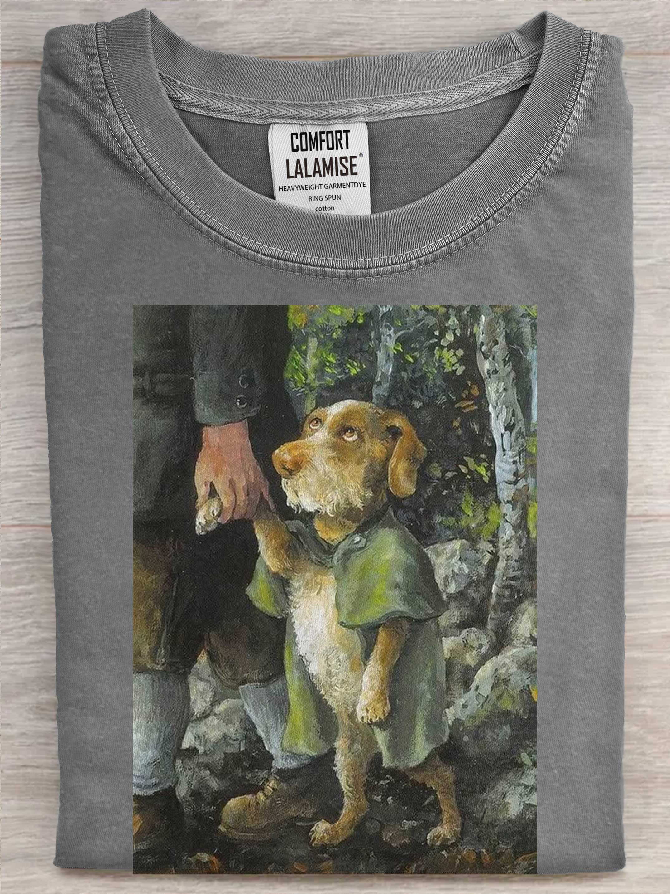 Walking the Dog Art Casual Cotton Short Sleeve T-shirt