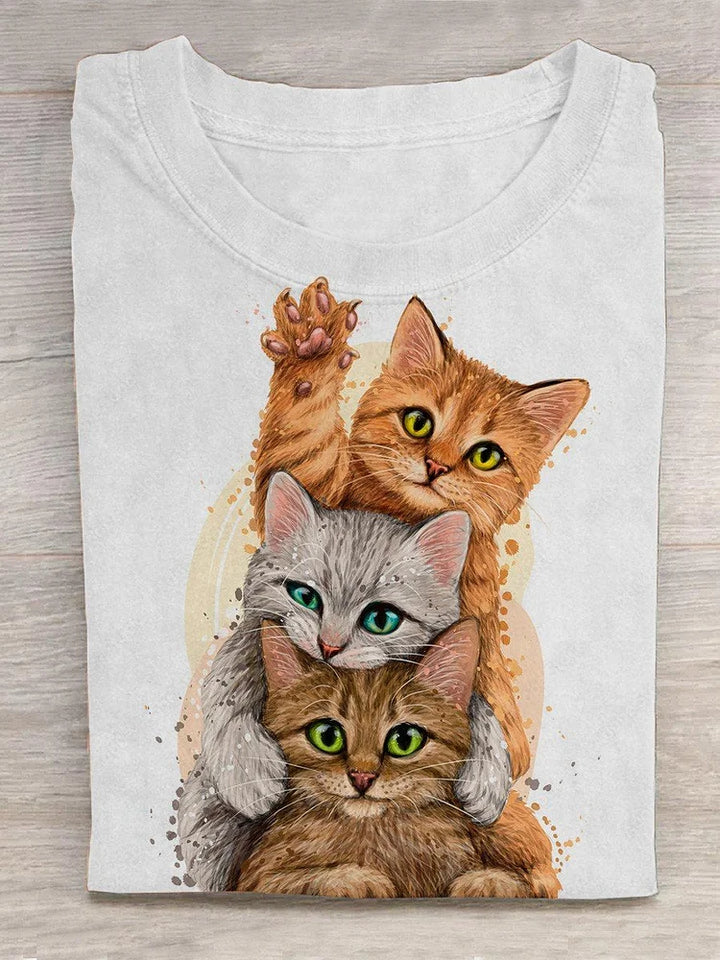 Hello Cat Art Print Casual T-Shirt