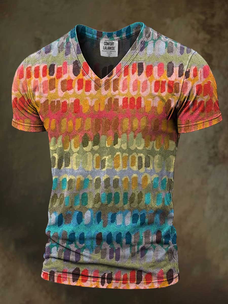 Abstrct Art Print Casaul Short Sleeve V-neck T-shirt