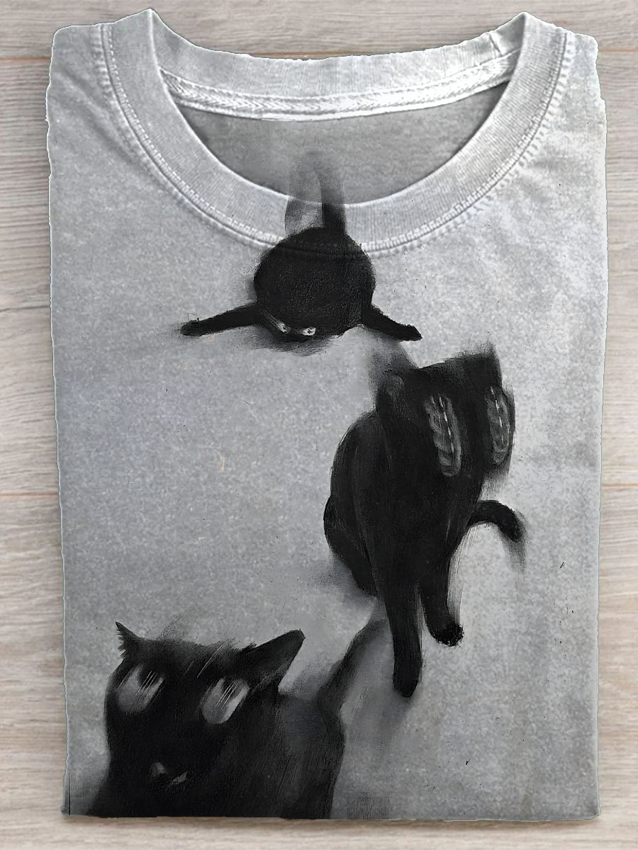 Retro Funny Cat Art Print T-shirt