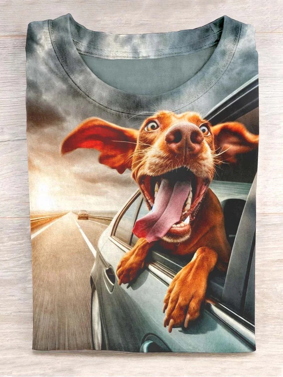 Funny Dog Art Print Causal Short Sleeve T-shirt