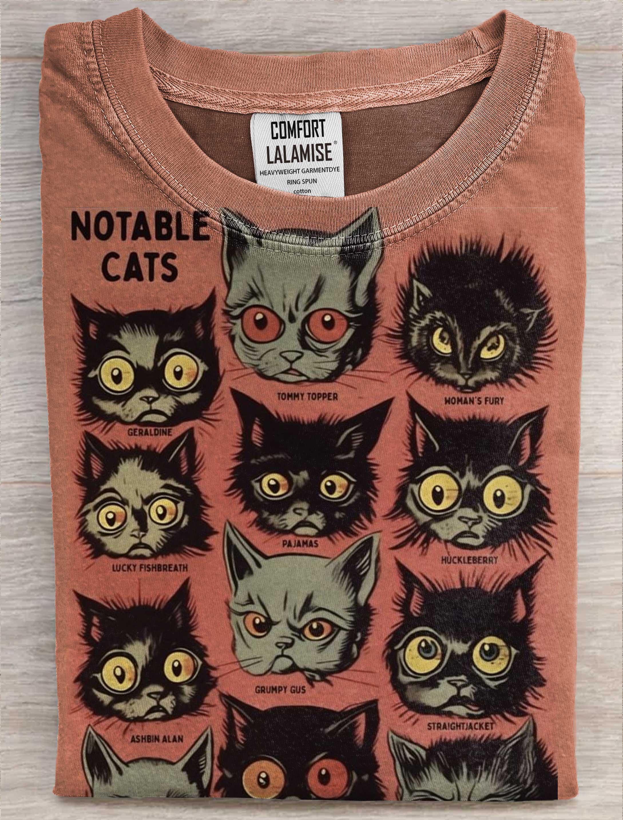 Funny Cat Vintage Art Print Casaul Short Sleeve  T-shirt