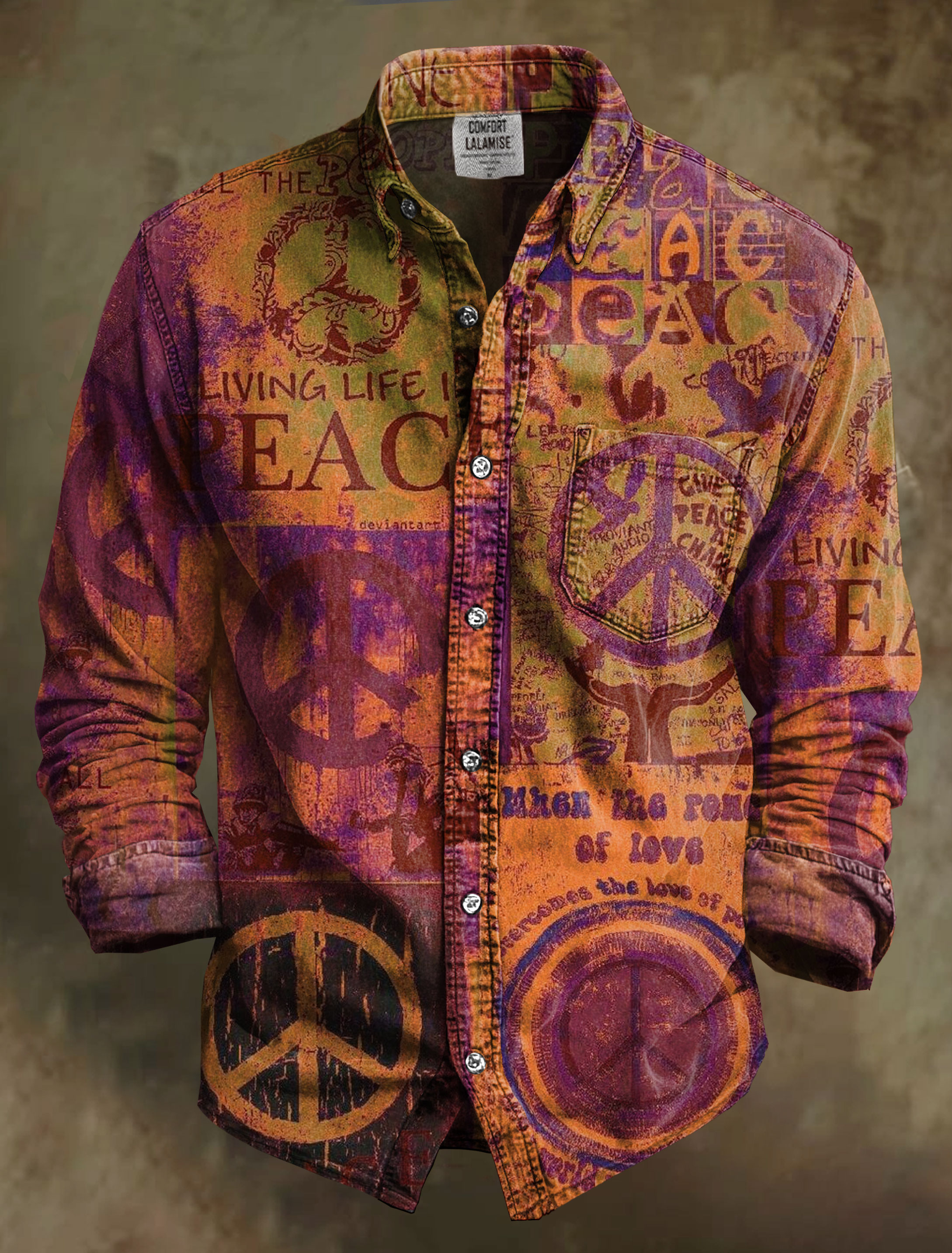 Vintage Peace Art Print 100% Cotton Long Sleeve Shirt