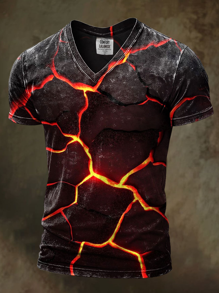 Crack Art Print Casaul Short Sleeve V-neck T-shirt