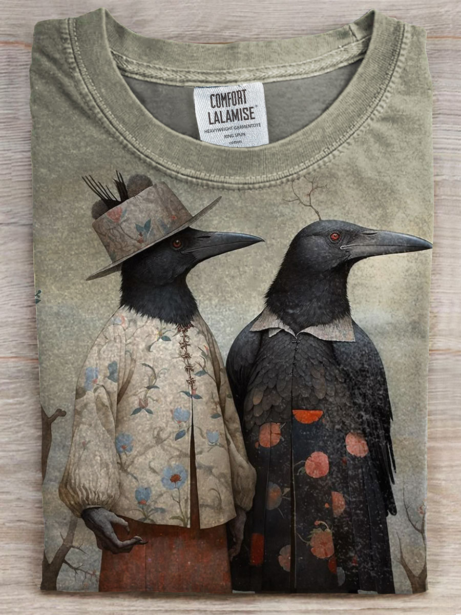 Crow Print Casual T-shirt