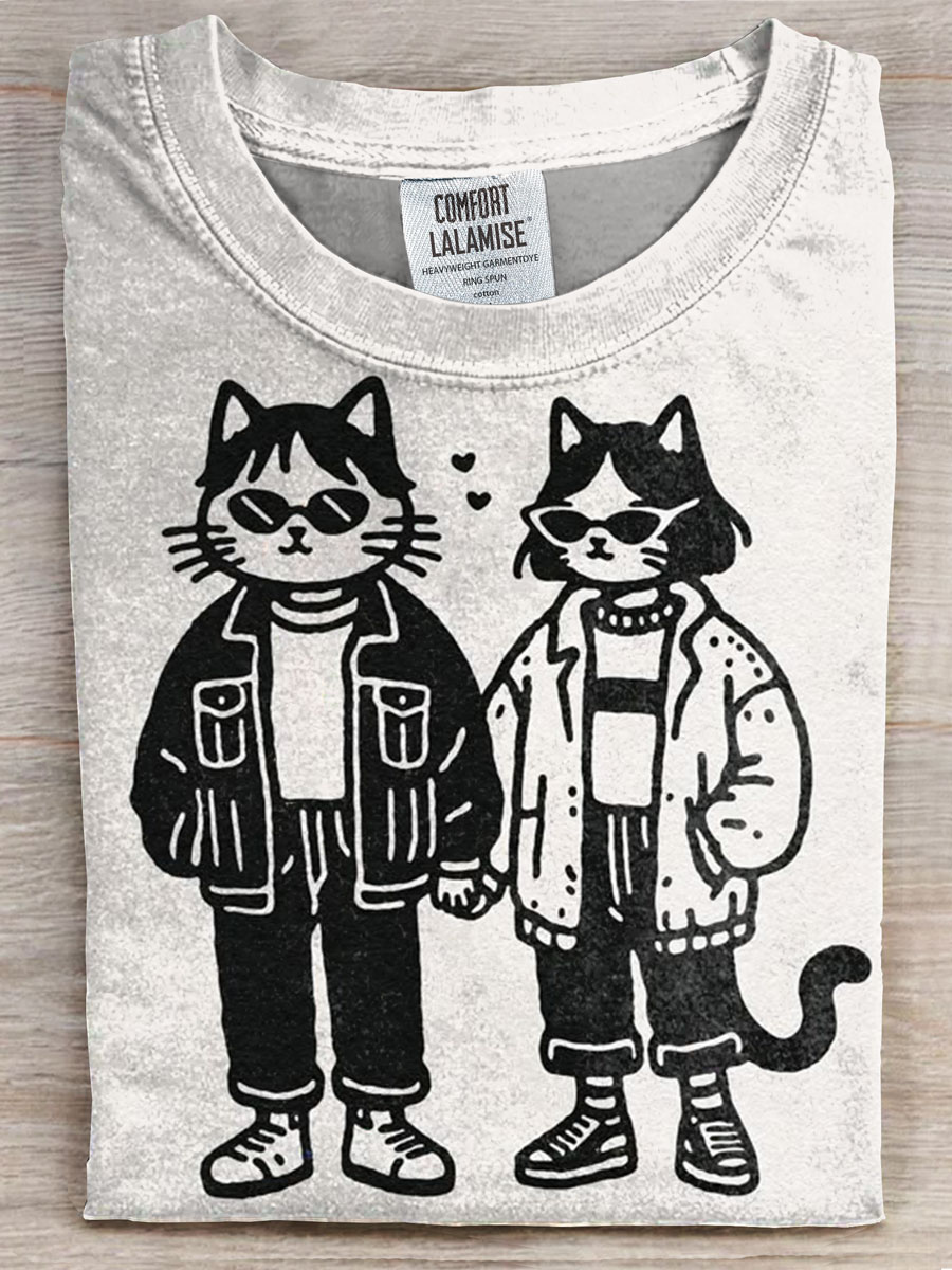 Cat Art Print Casual T-shirt