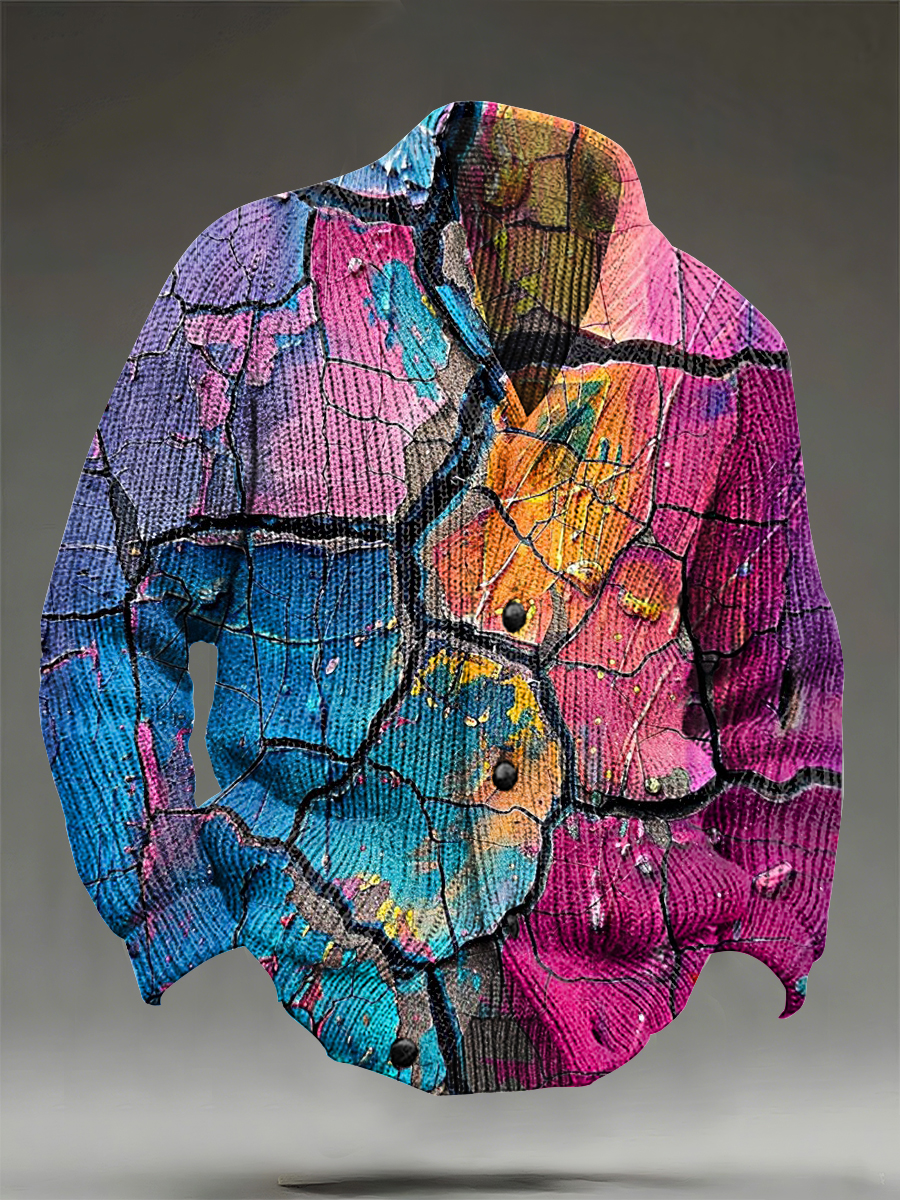 Multicolor Abstract Art Print Knit V-neck Pullover Sweater