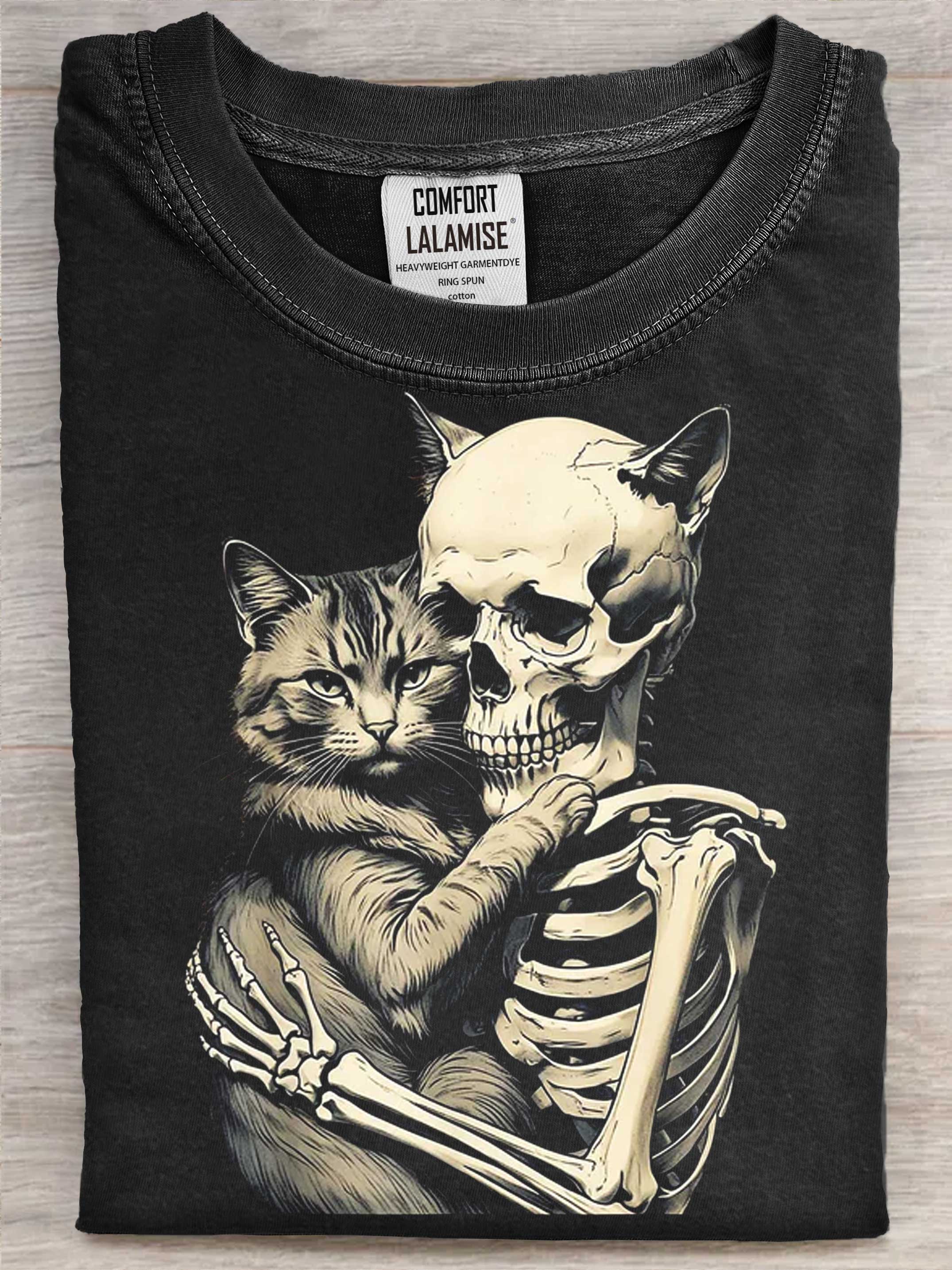 Peach Skeleton Drinking Halloween Art Print Causal Cotton Short Sleeve T-shirt