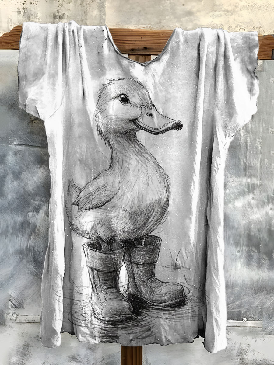 Duck Art Print Cotton Crew Tee