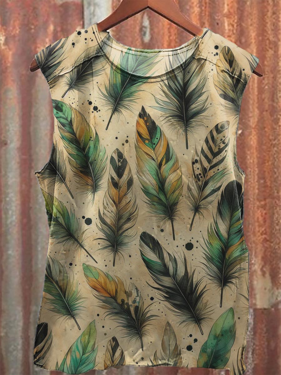 Vintage Print 100% Cotton Casual Tank Top