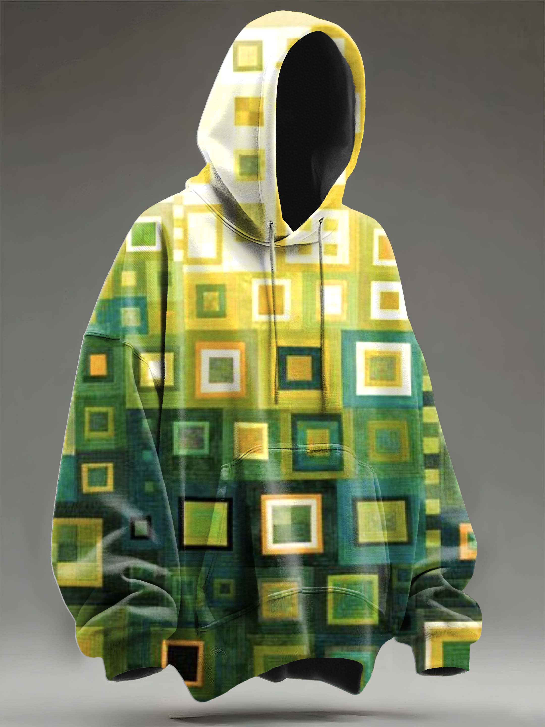 Green Gradient Grid Print Casual Hoodie Sweatshirt