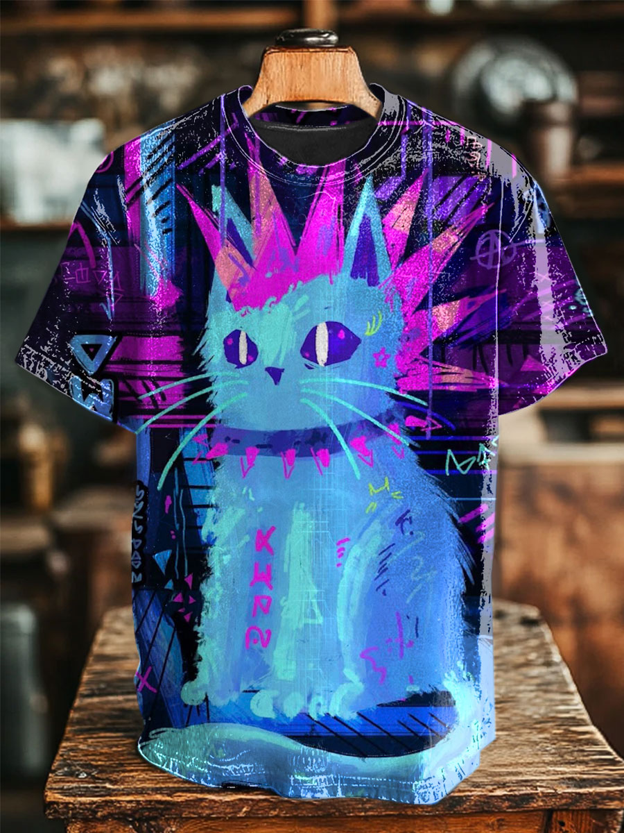 Pop Art Cat Print Casual Top