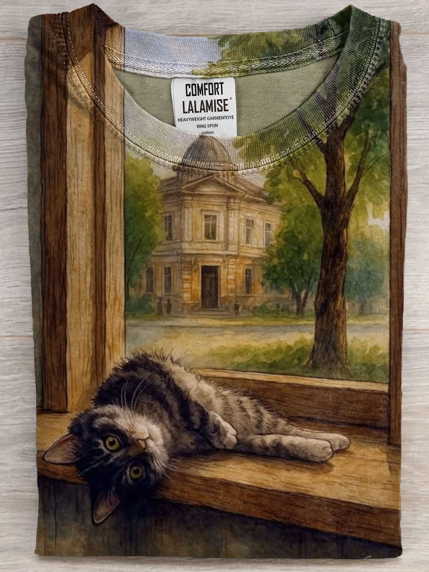 Lazy Cat Art Print Casual Short Sleeve T-shirt