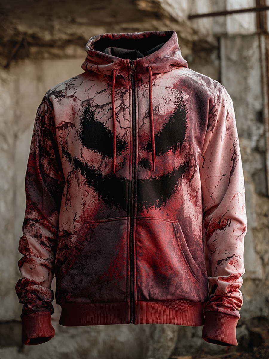 Halloween Retro Horror Art Print Casual Zip Hoodie Sweatshirt