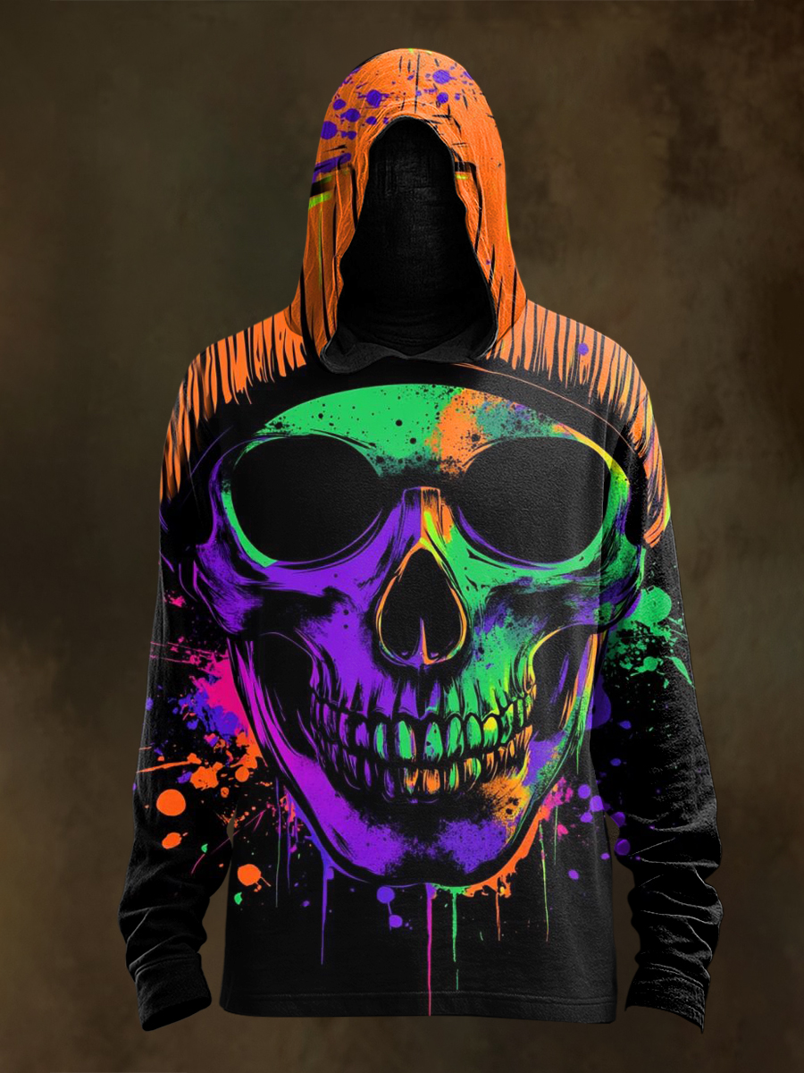Unisex Colored Skull Print Casual Hooded Sweatshirt