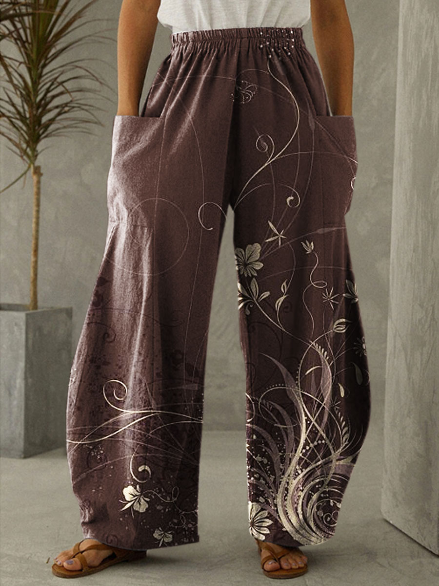 Vintage  Floral Printed Casual Pants