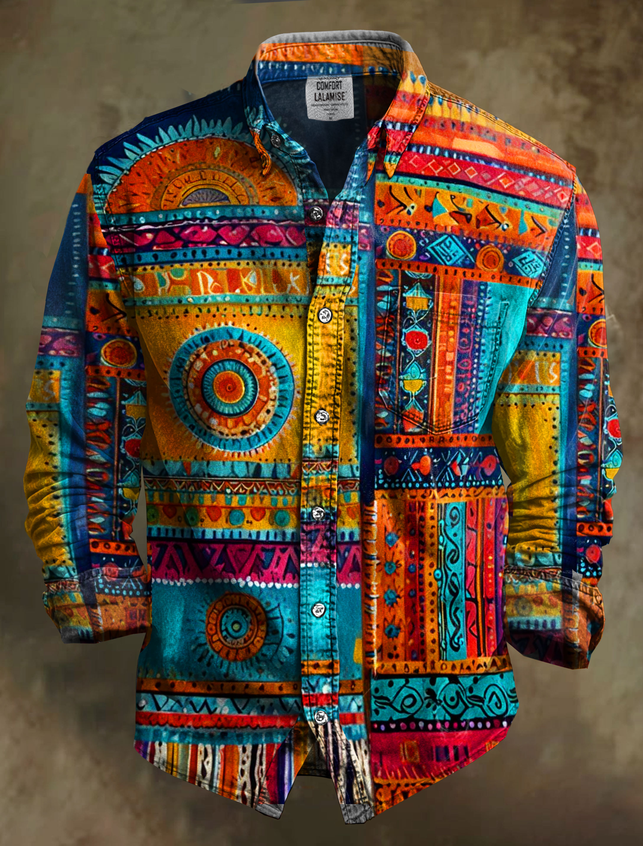 Multicolor Abstrct Art Print 100% Cotton Long Sleeve Shirt