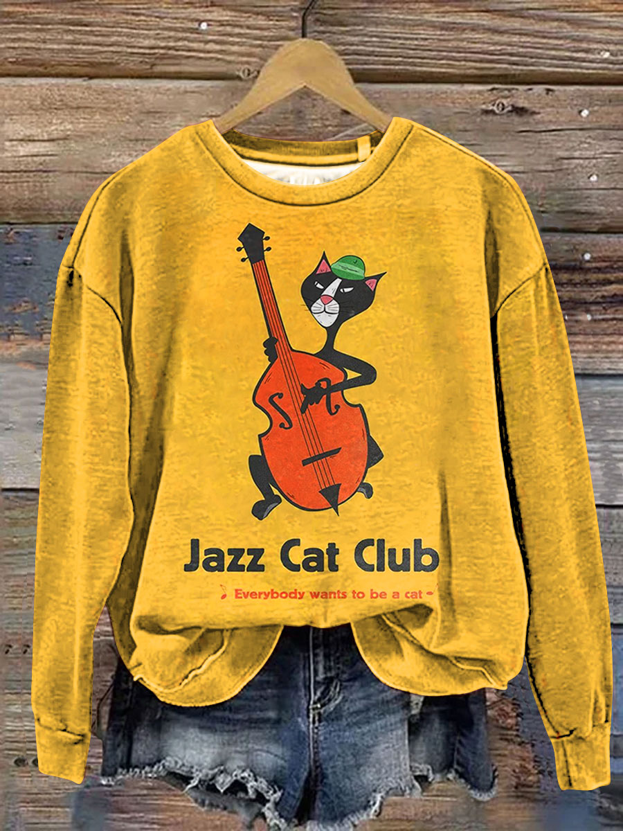 Vintage Funny Jazz Cat Art Print Sweashirt