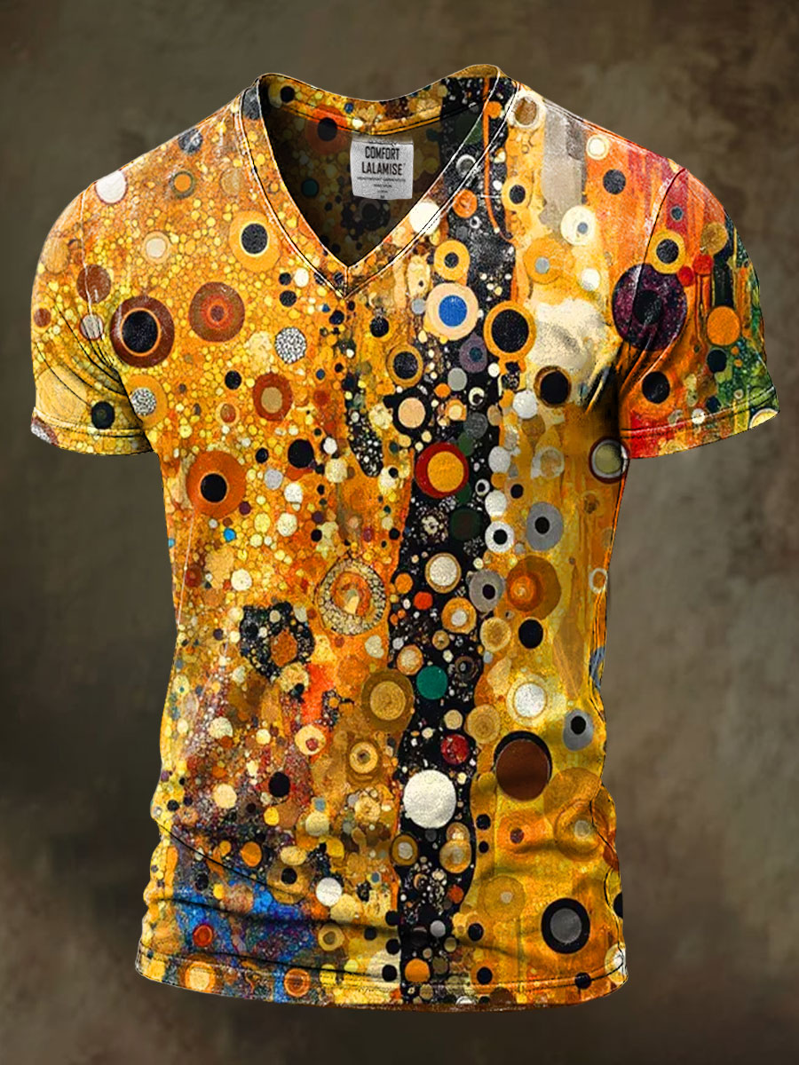 Golden Abstract Circles  Art Print Casaul Short Sleeve V-neck T-shirt