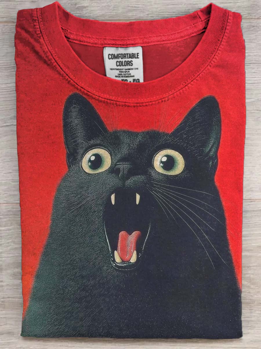 Roaring Cat Print Casual Short Sleeve T-Shirt