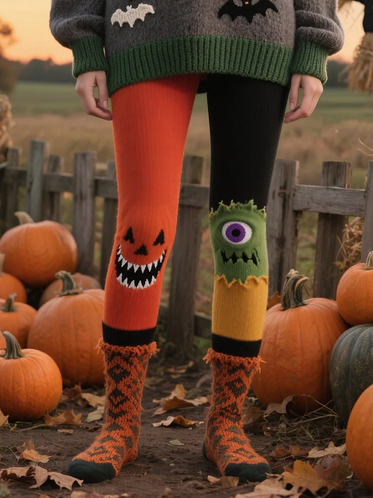 Halloween Patchwork Art Print Casual  Leggings