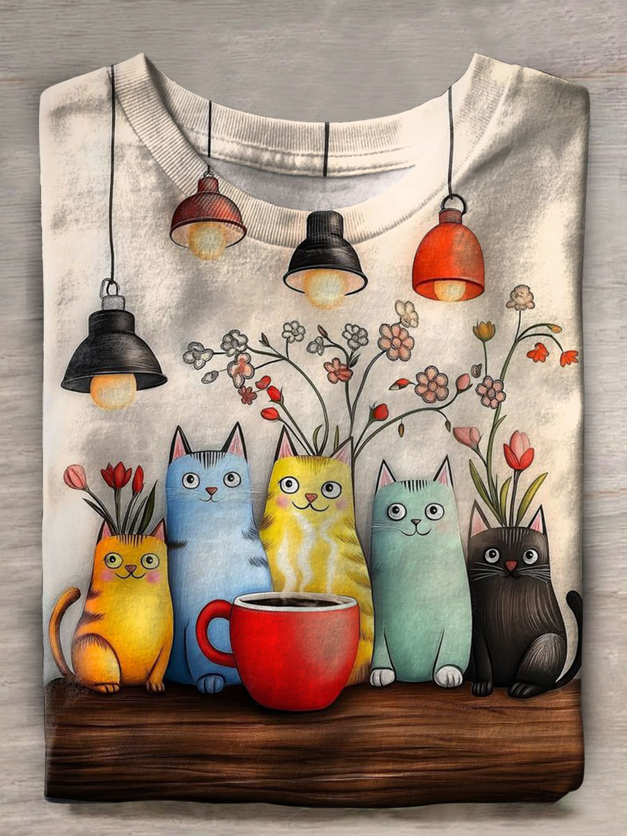 Cat Print Casual T-shirt