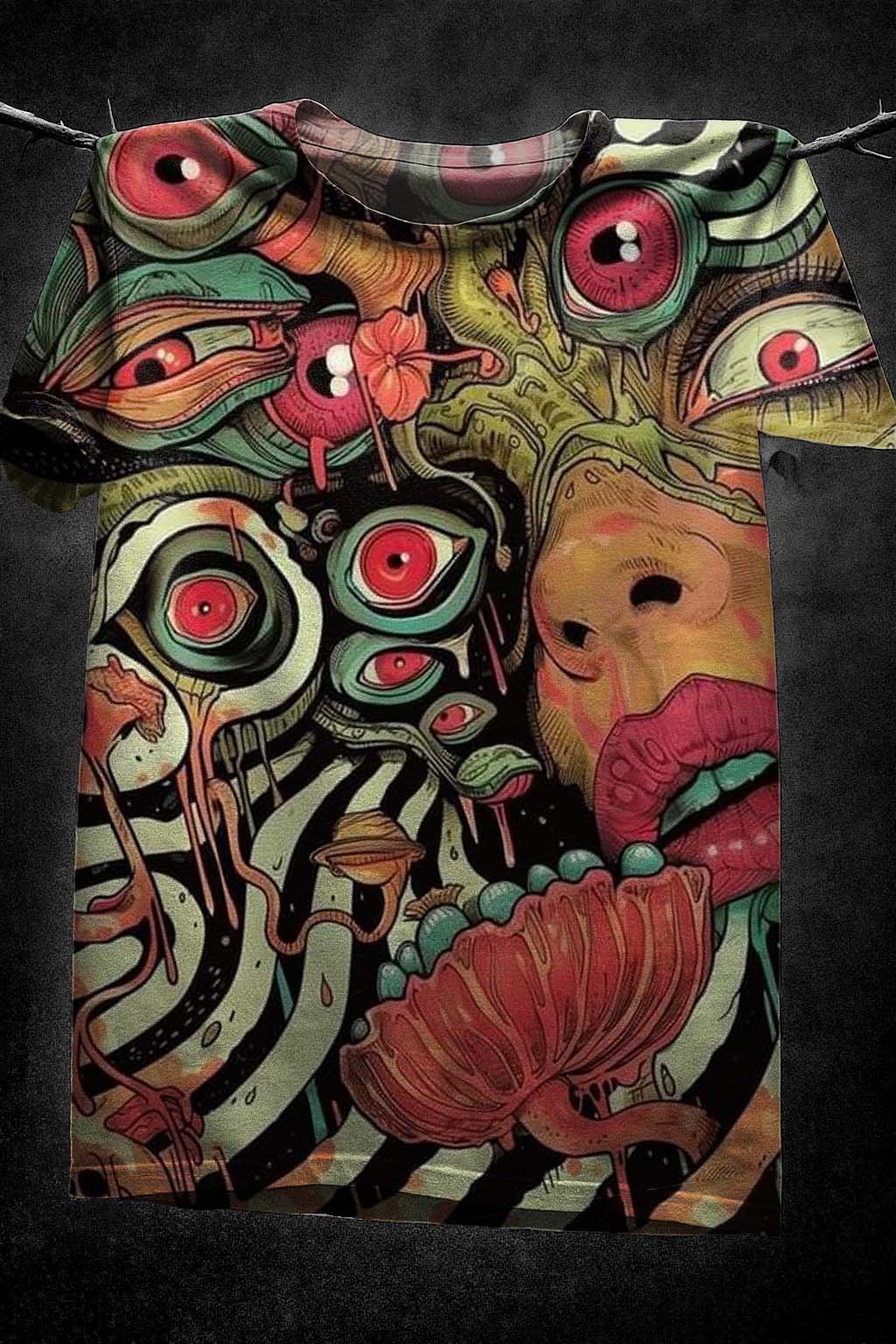 Monster Eyes Print Cotton Casual Short Sleeve T-shirt