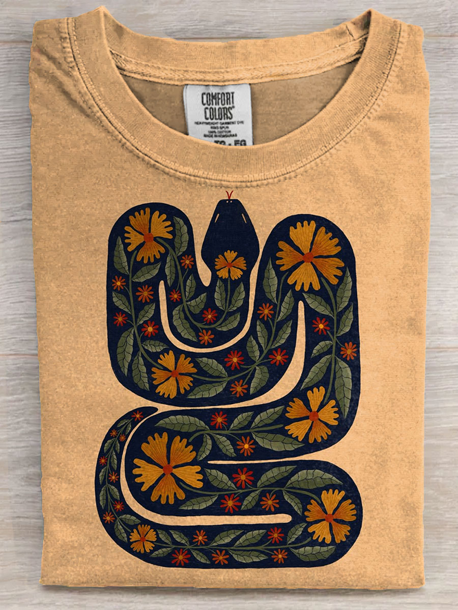 Vintage Year of the Snake Art Print Casaul Short Sleeve T-shirt