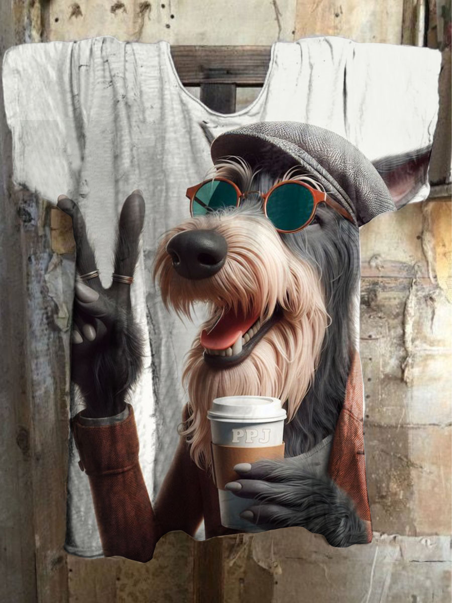 Funny Dog Print Cotton Crew Tee