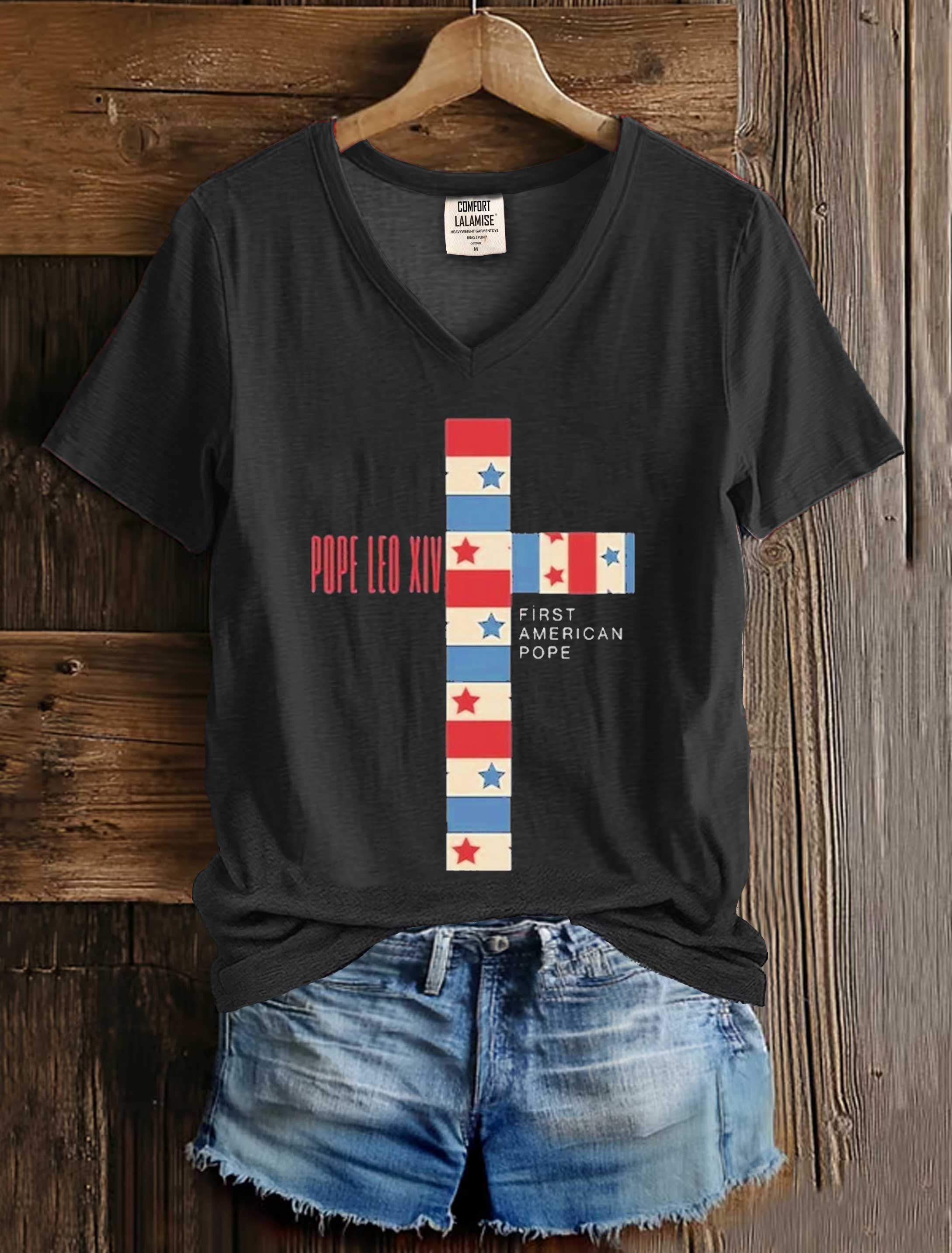 Official Cardinal Robert Prevost Pope Leo XIV First American Pope Art Print V-neck Casual T-Shirt