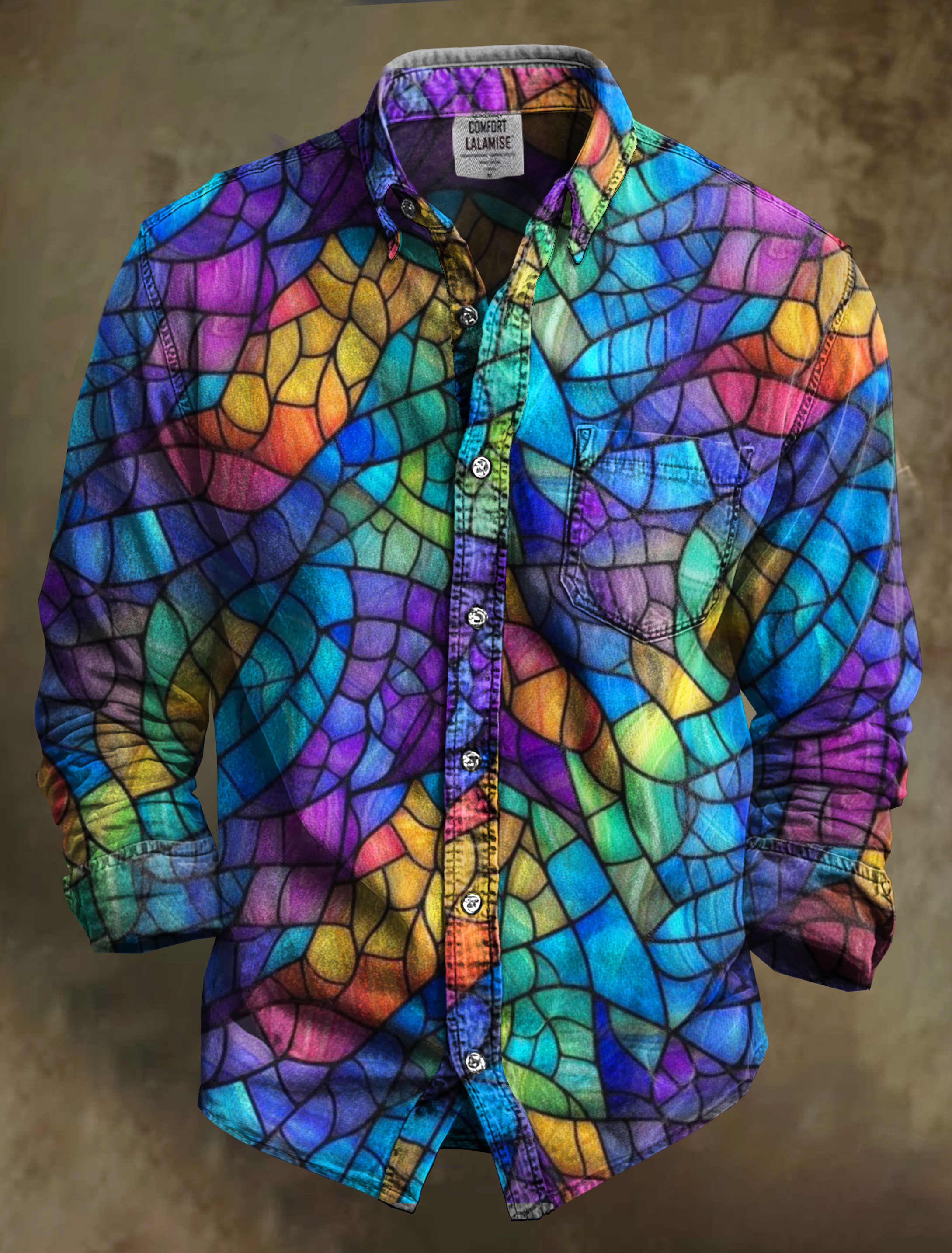 Rainbow Stained Glass Art Print 100% Cotton Long Sleeve Shirt
