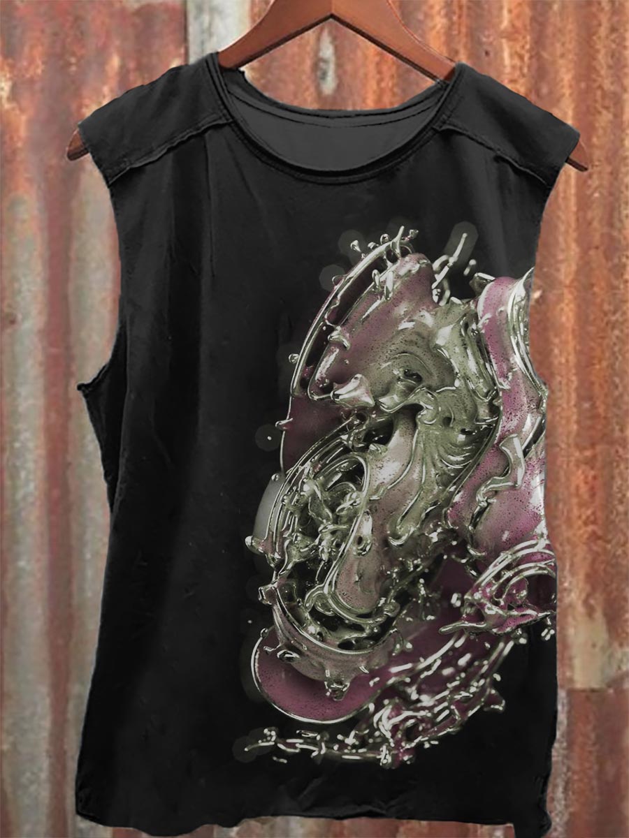 Liquid Metal Heart Print 100% Cotton Casual Tank Top