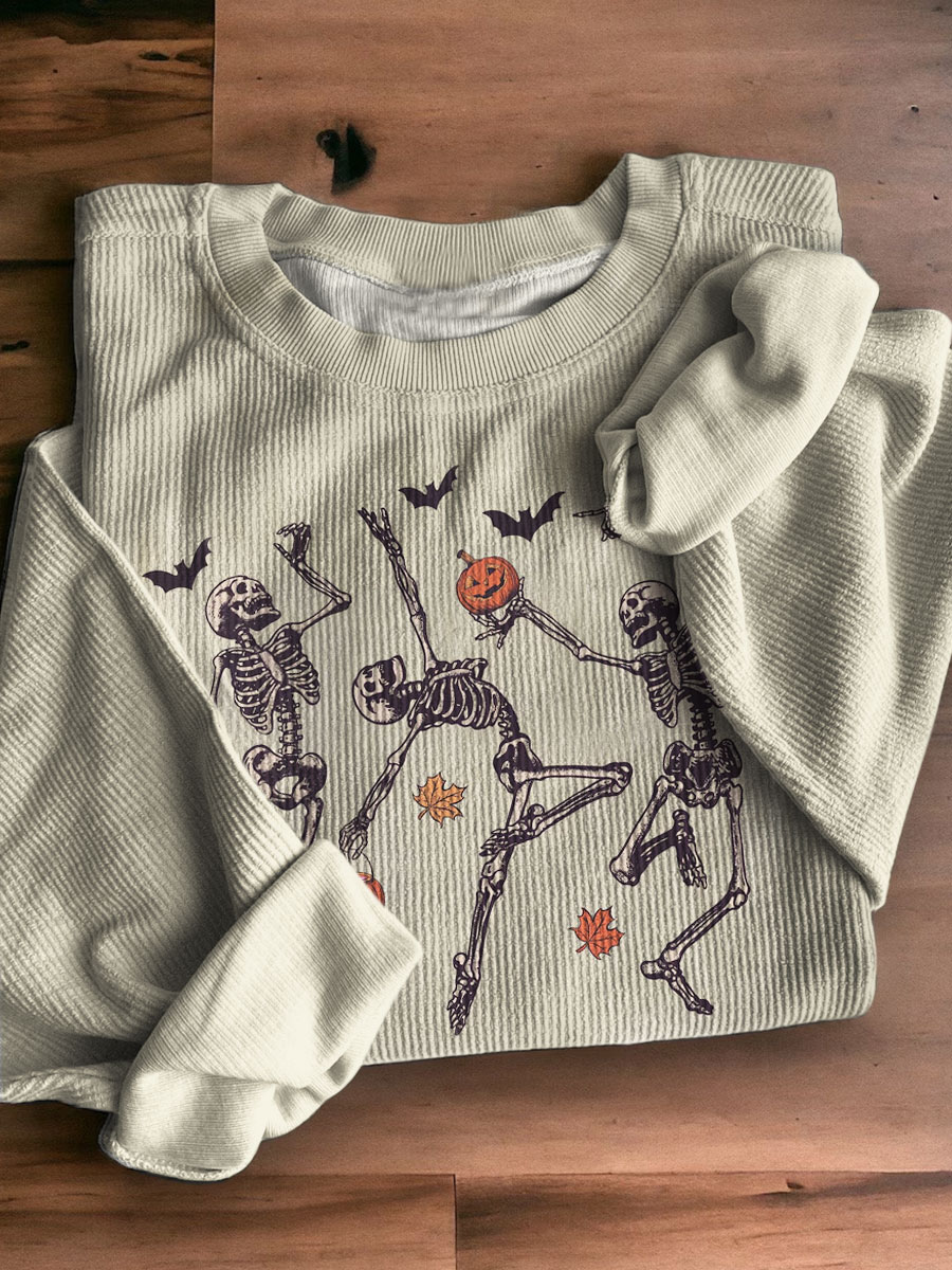 Halloween Casual Print Corduroy Sweatshirt