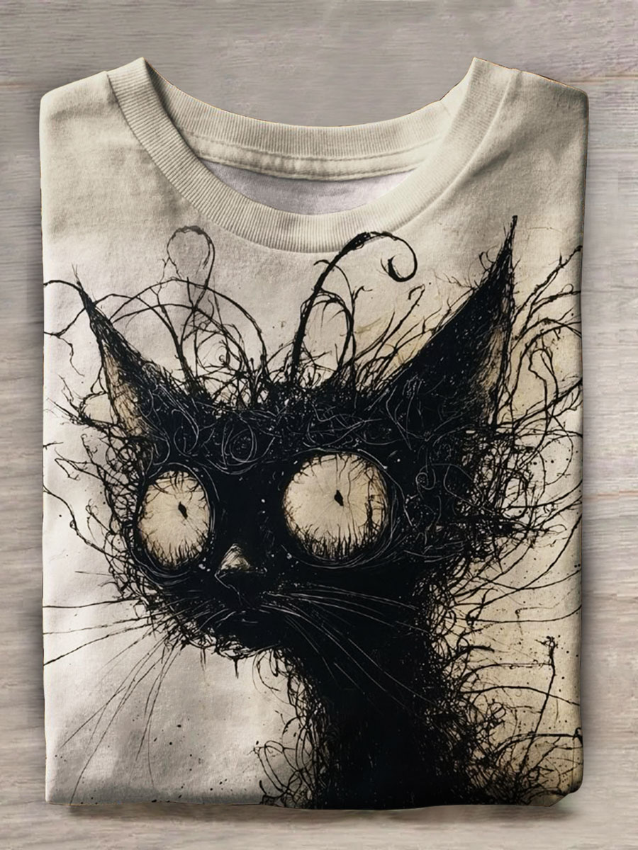 Black Cat Prints Casual T-shirt