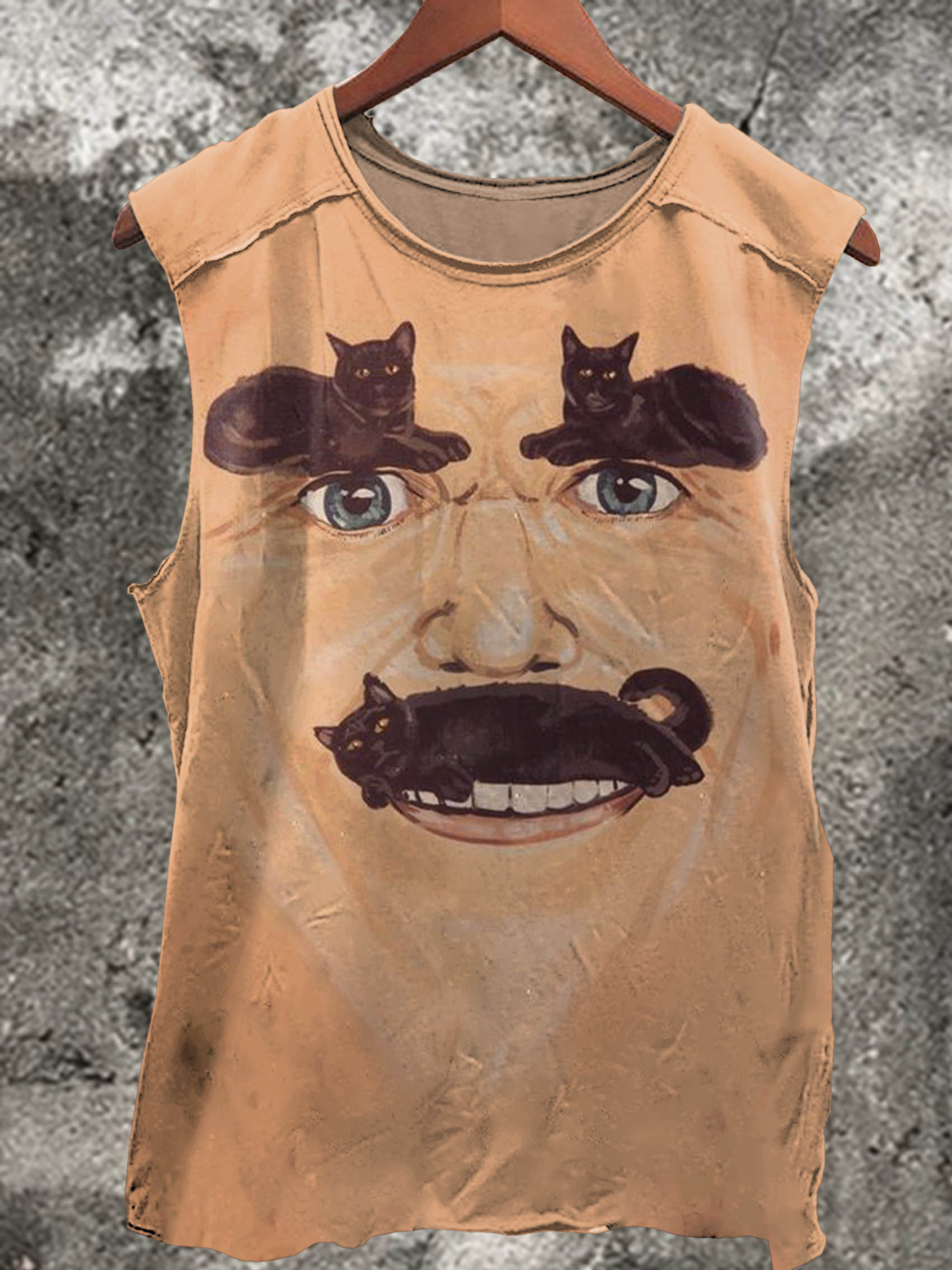 Cat Eyebrows and Whiskers Print 100% Cotton Casual Tank Top