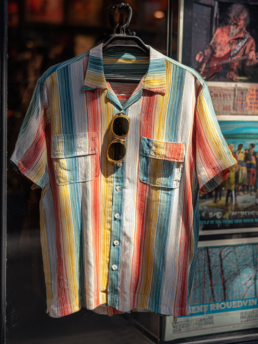 Holiday Vintage Stripe Print Casual 100% Cotton Shirt