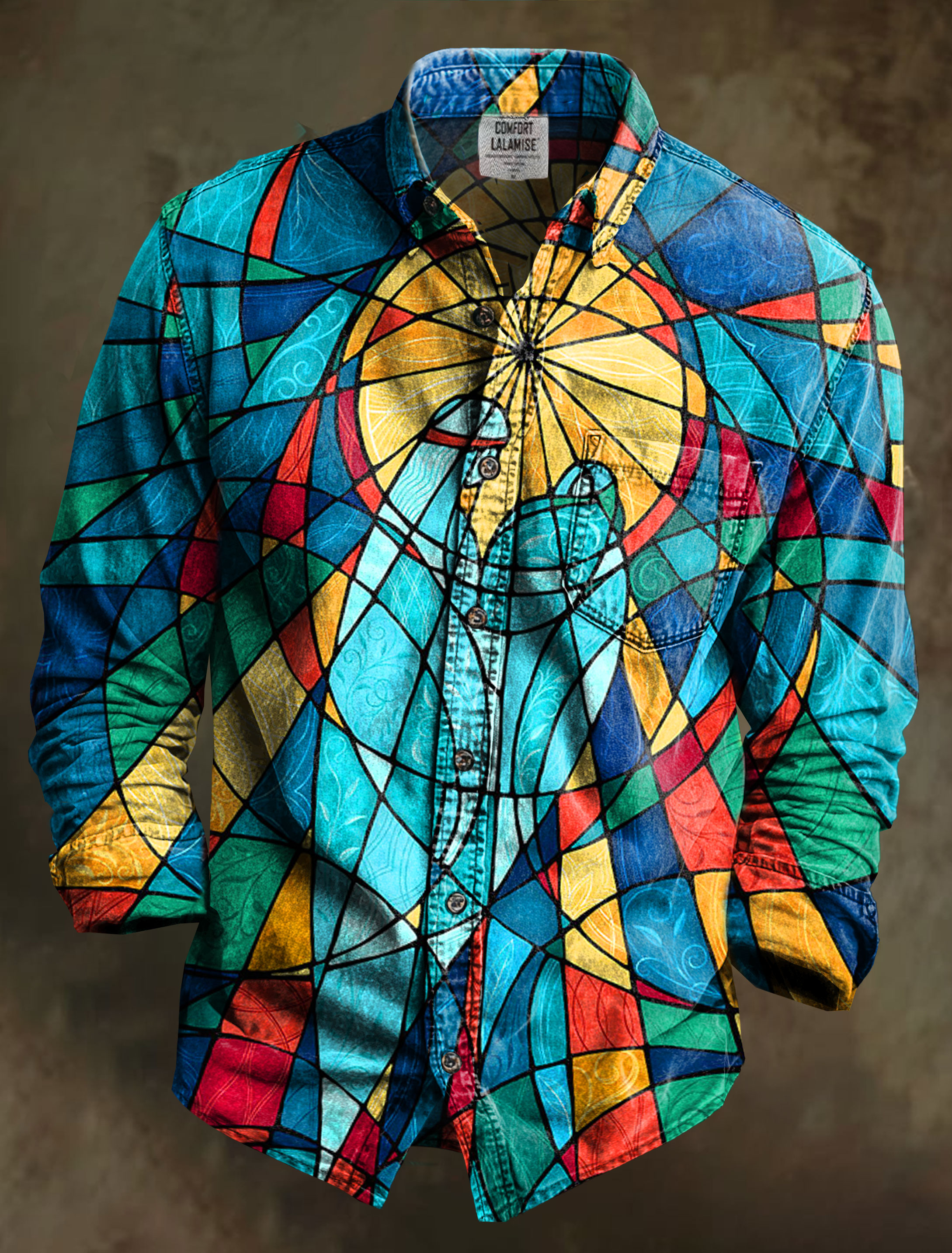 Nativity Stained Glass Art Print 100% Cotton Long Sleeve Shirt