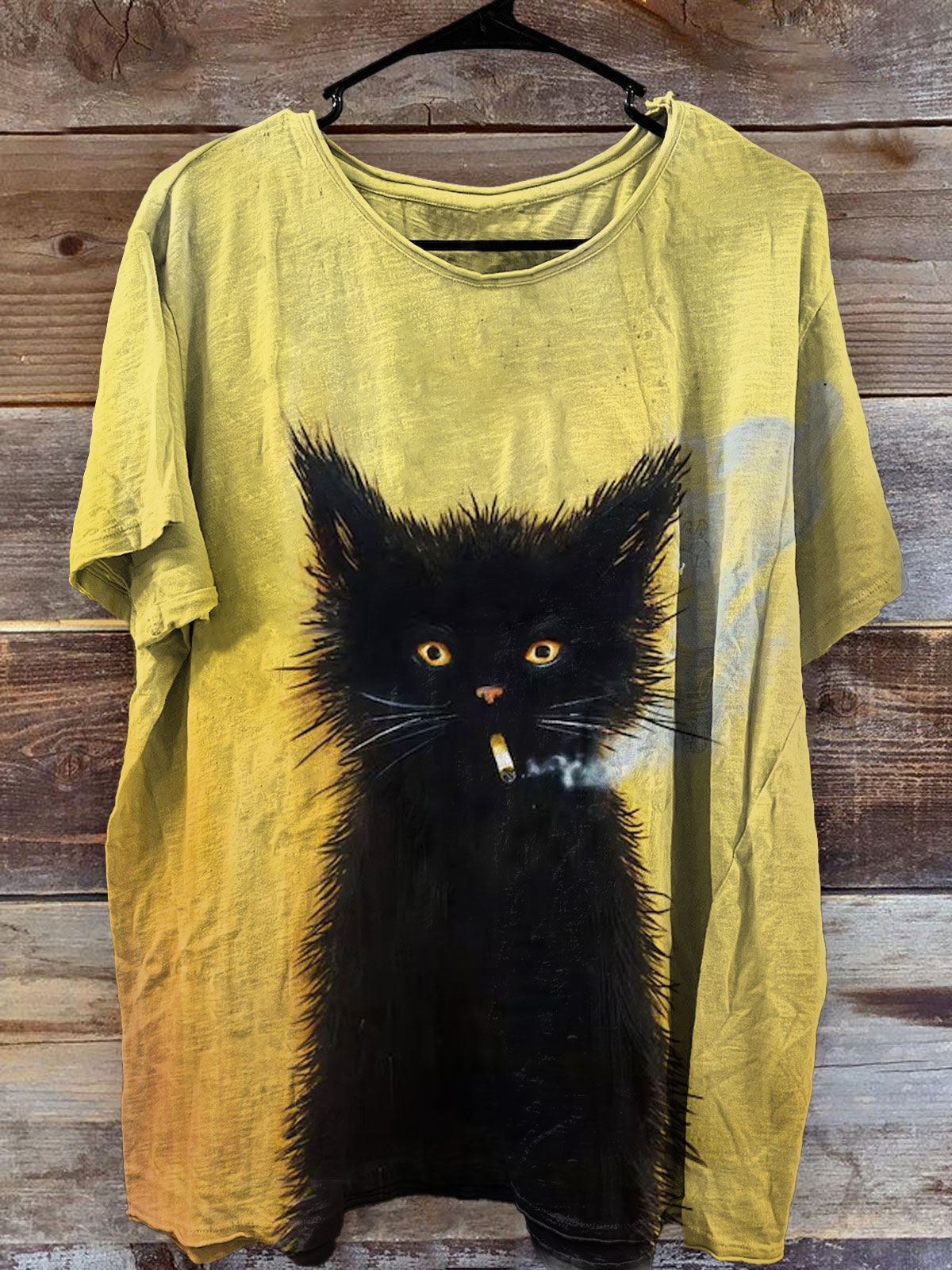 Smoking Cat Art Print Casual Short Sleeve T-shirt