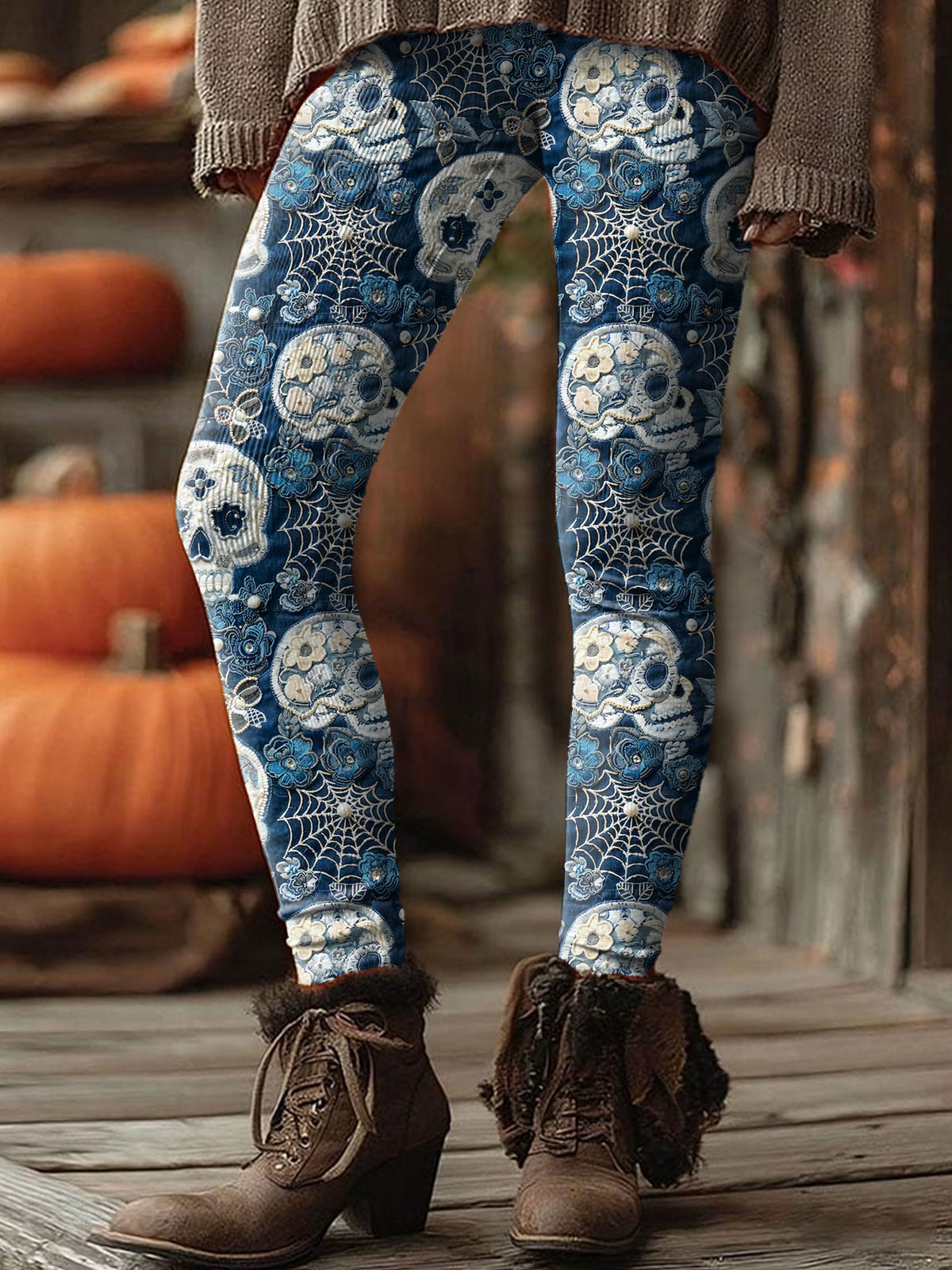 Funny Cute Halloween Skull Print Casual Leggings