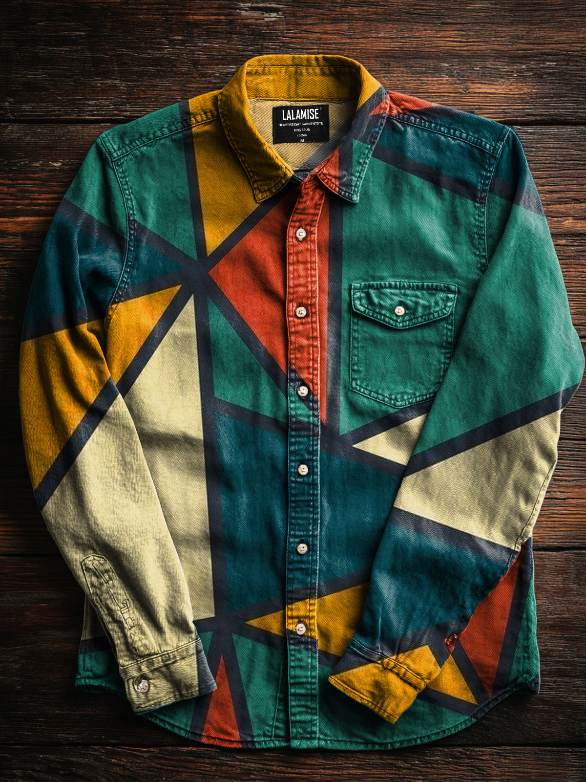 Abstrct Color Block Art Print 100% Cotton Long Sleeve Shirt