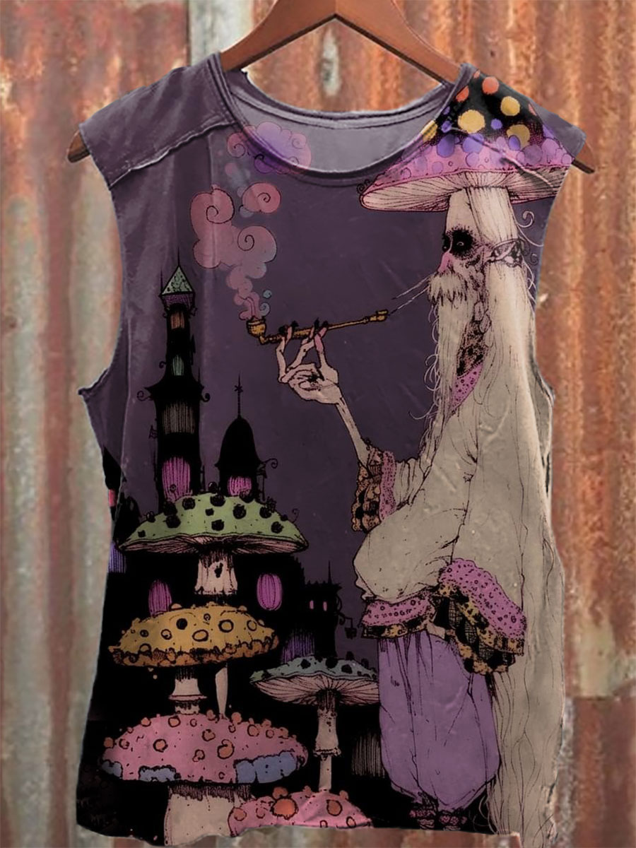 Vintage Dark Fantasy Print 100% Cotton Casual Tank Top