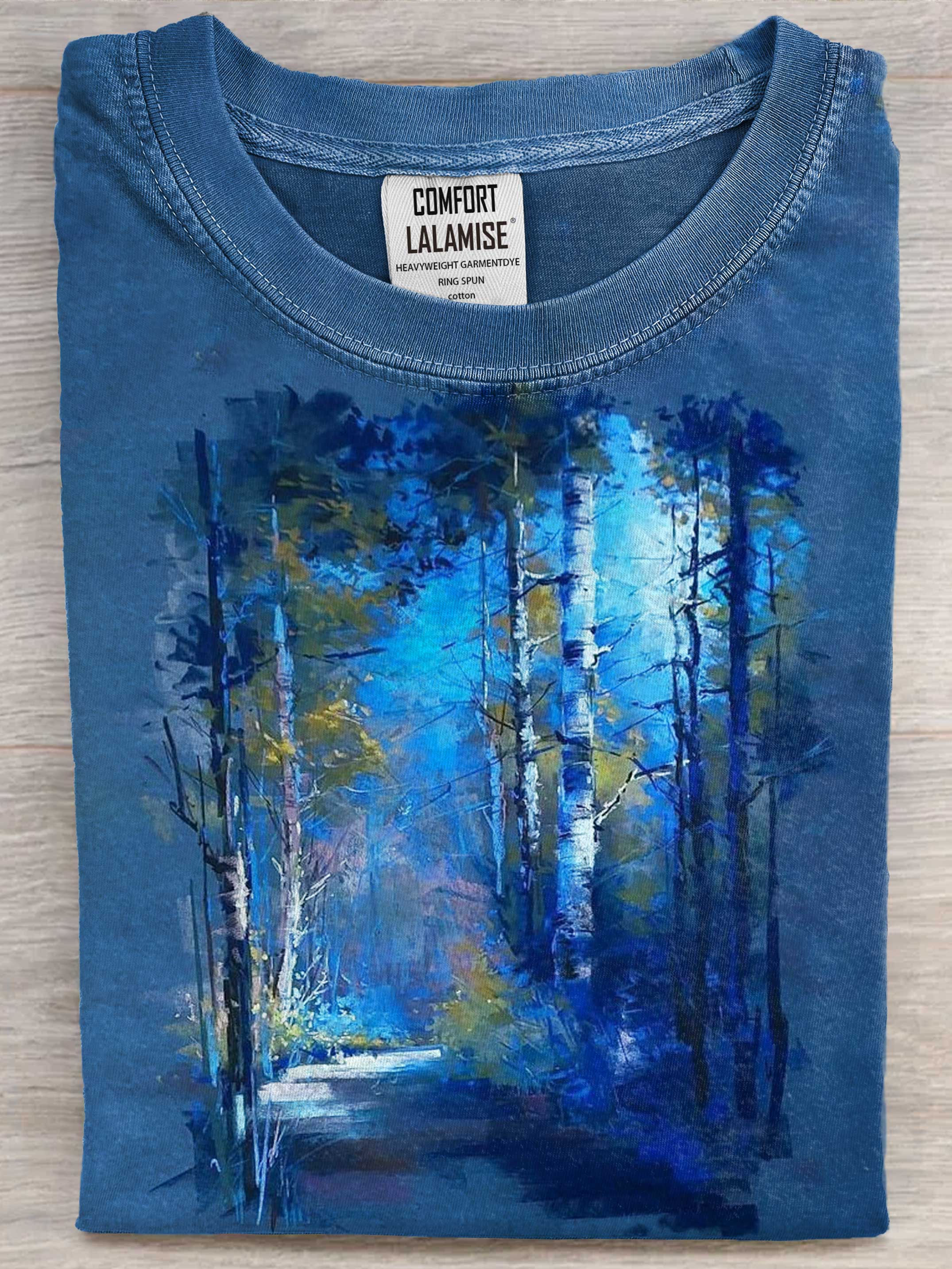Moonlight in the forest Art Print Casaul Short Sleeve T-shirt